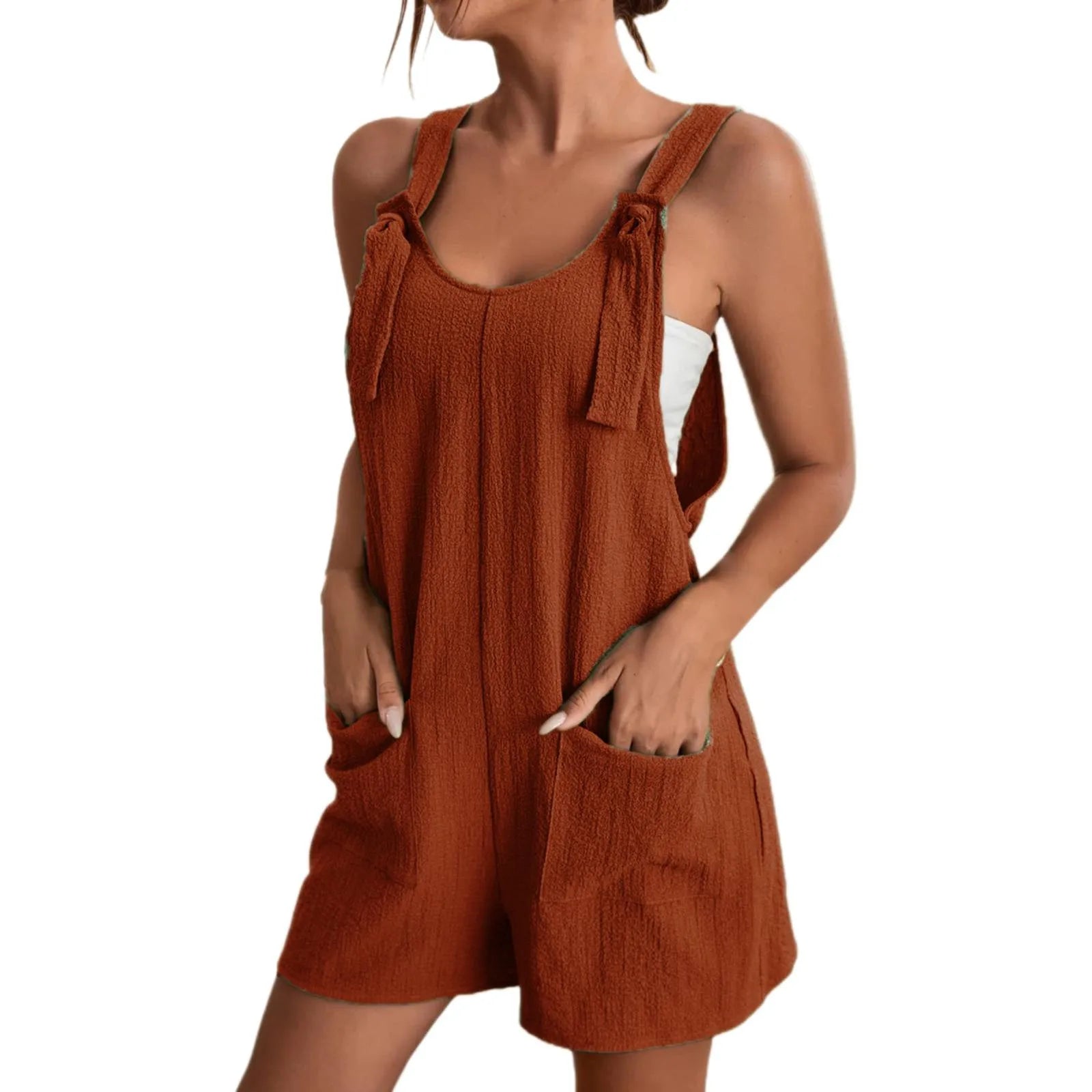 Casual Sleeveless Romper with Pockets – Lightweight Summer Playsuit