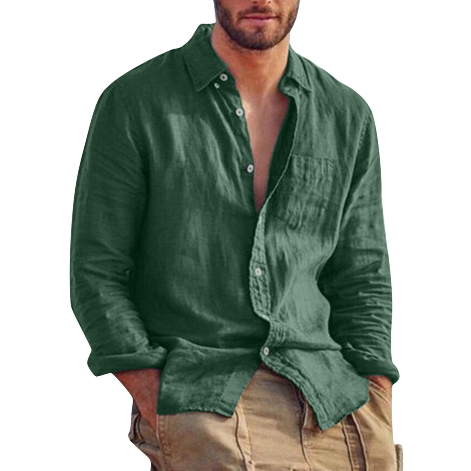 Men’s Casual Linen Shirt – Long Sleeve Button-Down with Relaxed Fit