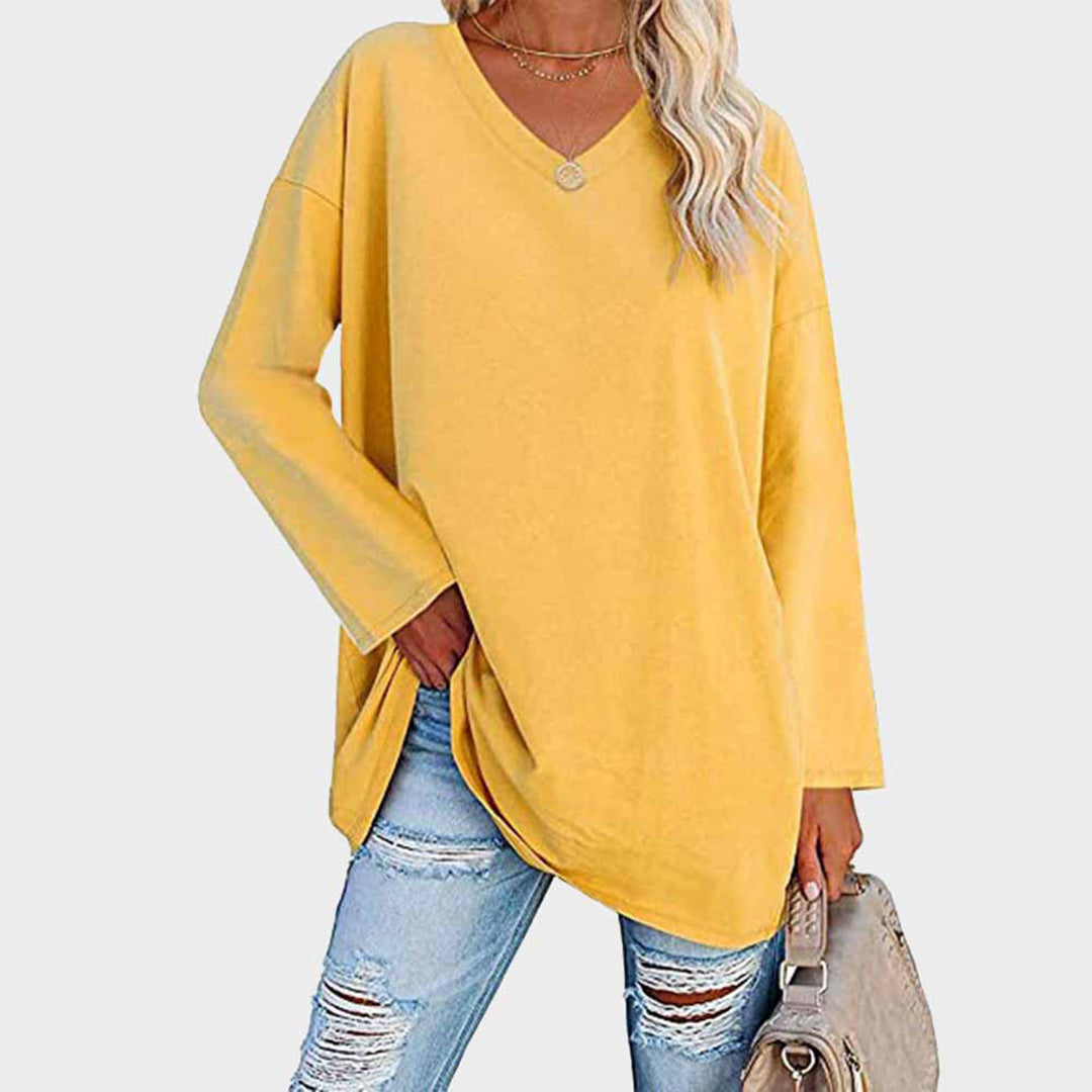 Women's Long Sleeve Top – V-Neck Batwing Sleeve, Slouchy Casual Tunic