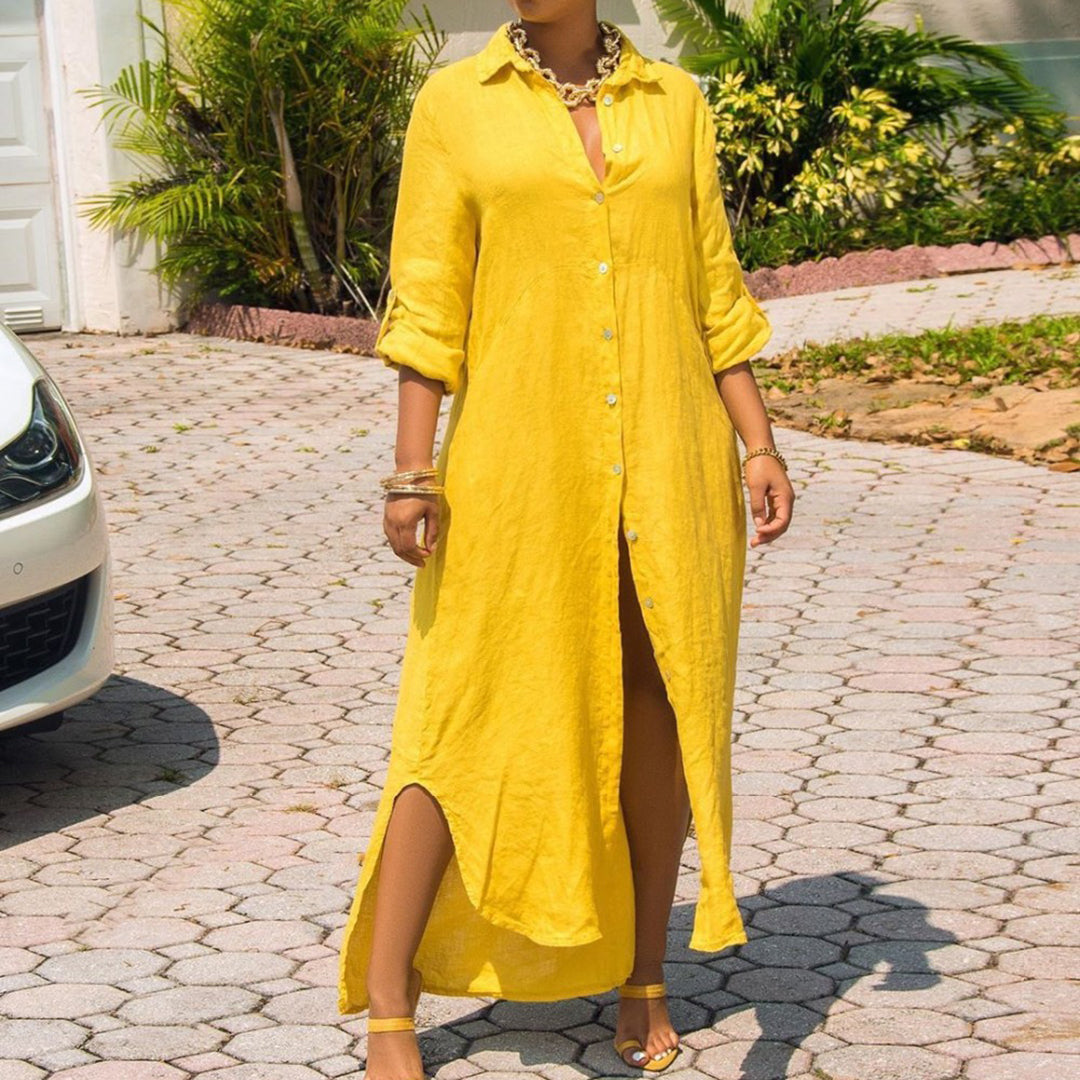 Button Down Maxi Shirt Dress – Long Sleeve Oversized Fit