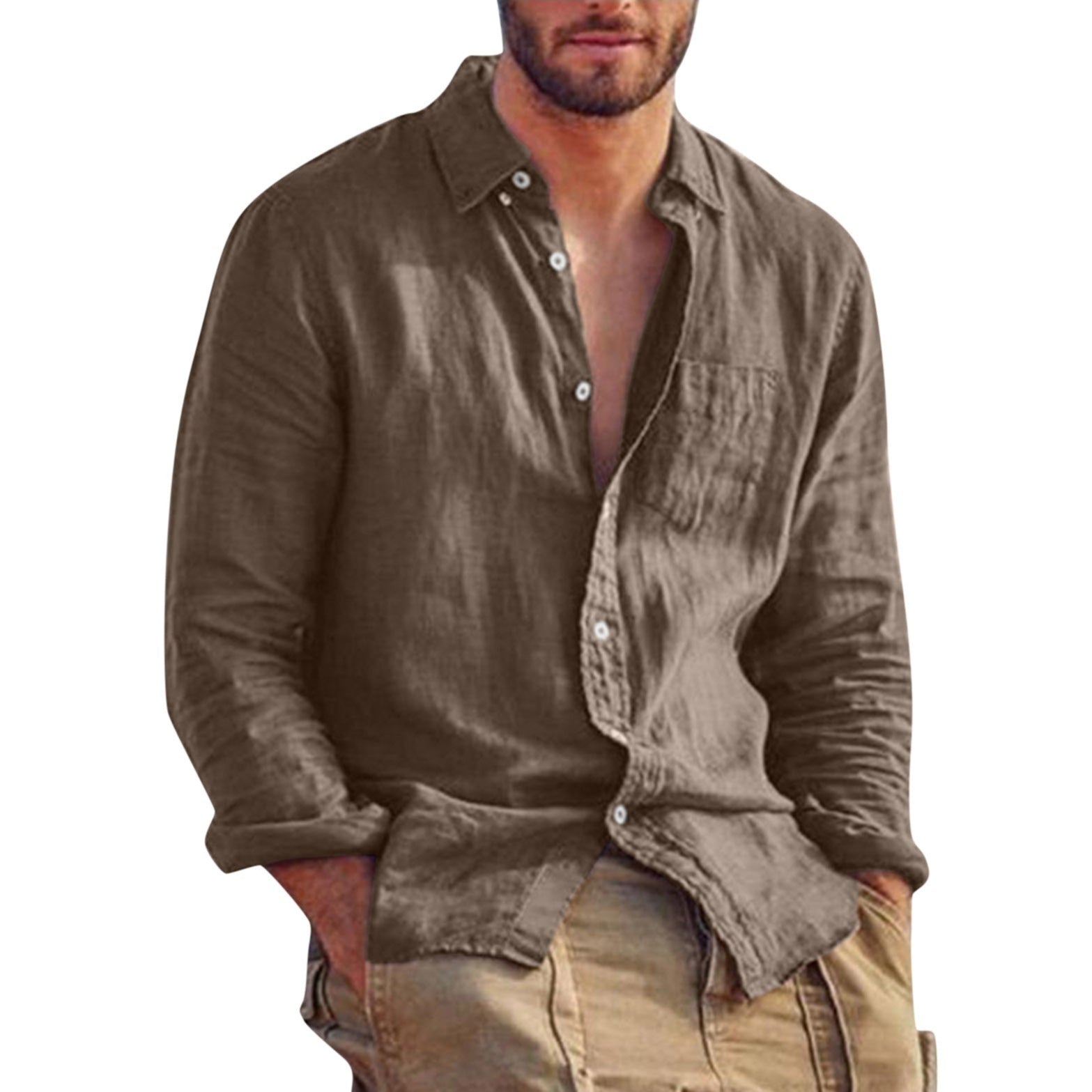 Men’s Casual Linen Shirt – Long Sleeve Button-Down with Relaxed Fit