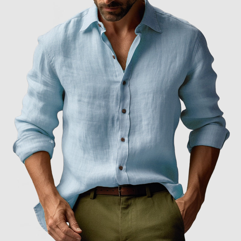 Men's Linen Shirt – Long Sleeve Button-Up, Relaxed Fit Smart Casual Wear