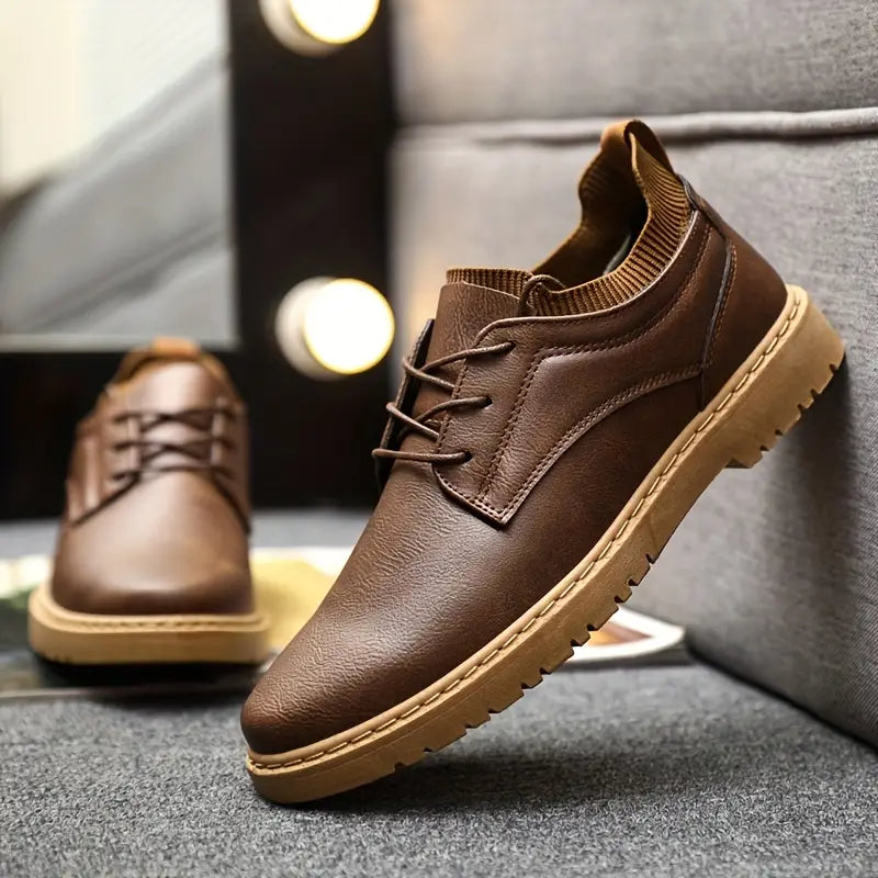 Men's Derby Shoes – Leather Chunky Sole, Comfortable Smart Casual Wear