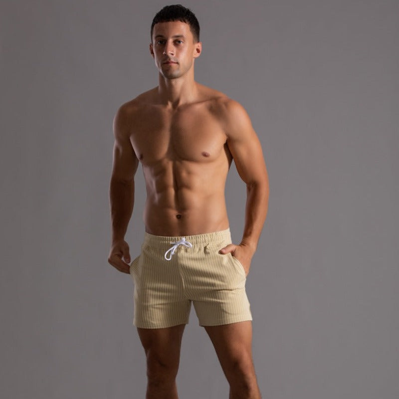 Men's Ribbed Shorts – Drawstring Waist, Relaxed Fit Casual Summer Wear