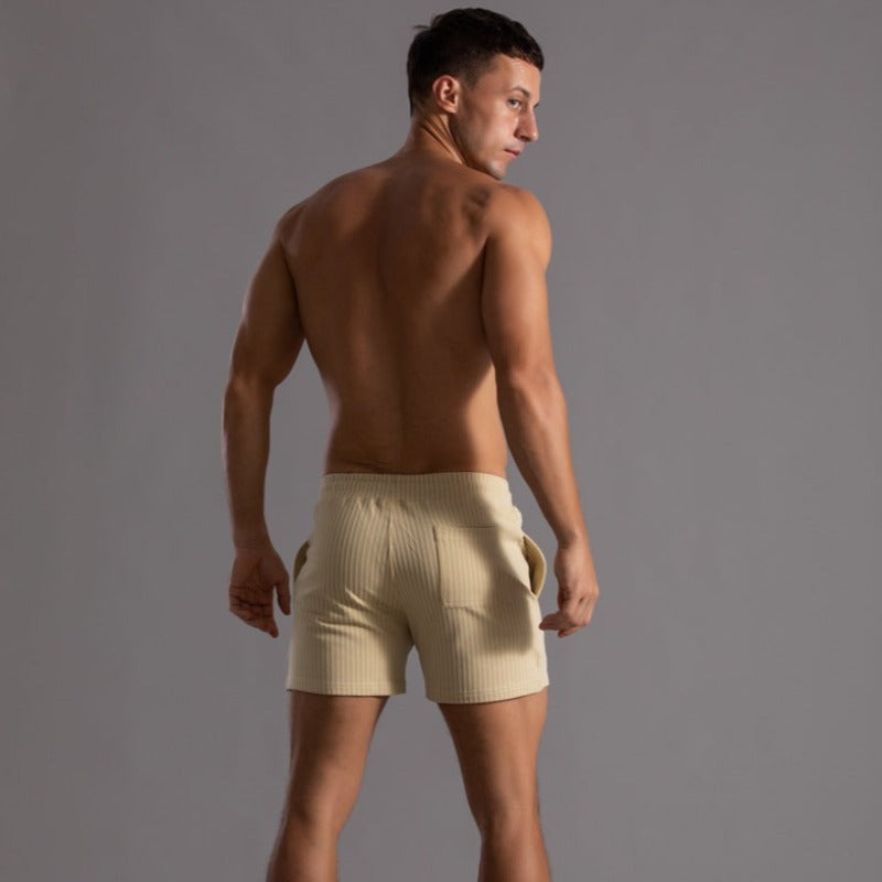 Men's Ribbed Shorts – Drawstring Waist, Relaxed Fit Casual Summer Wear