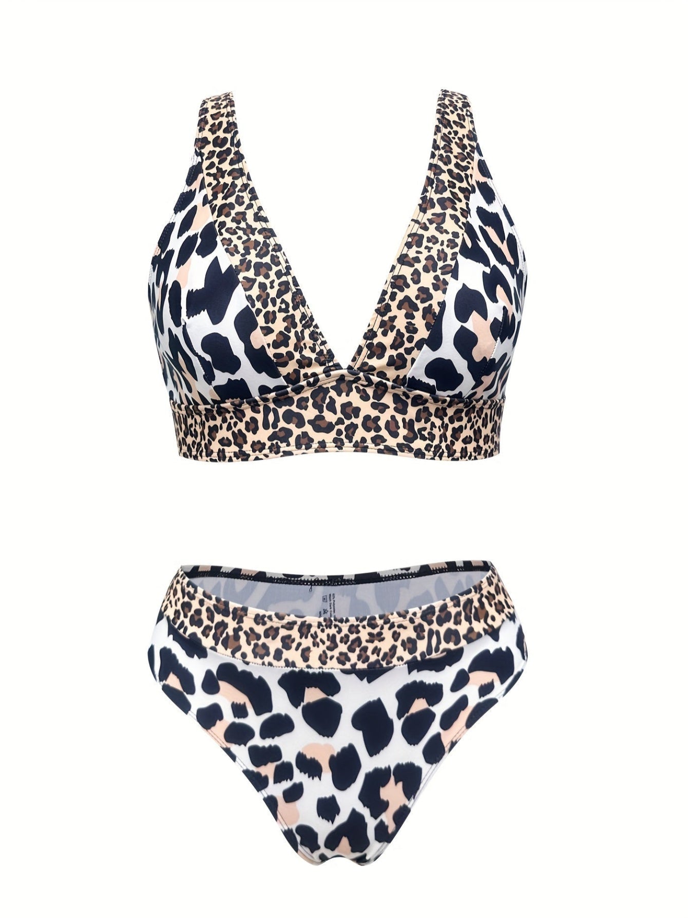Leopard Print Bikini Set – V-Neck Top & High-Waist Bottom
