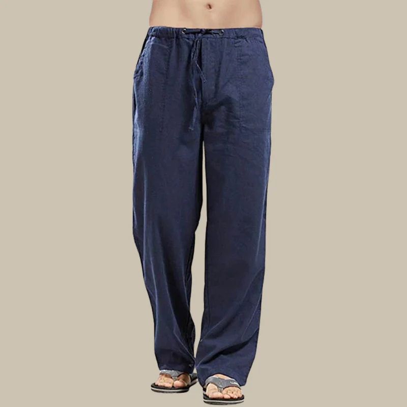 Men's Cotton Trousers – Drawstring Waist, Loose Fit Casual Wear