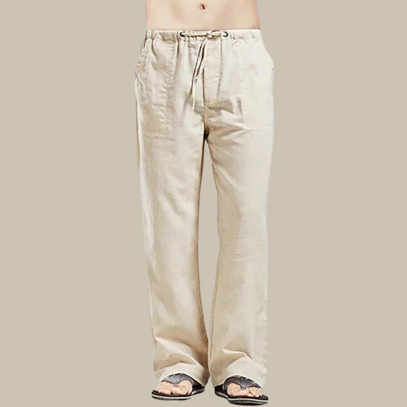 Men's Cotton Trousers – Drawstring Waist, Loose Fit Casual Wear