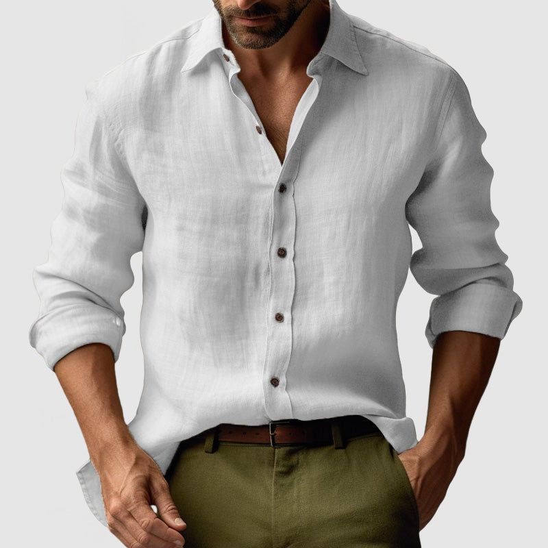 Men's Linen Shirt – Long Sleeve Button-Up, Relaxed Fit Smart Casual Wear