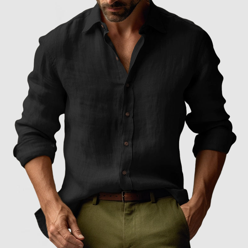 Men's Linen Shirt – Long Sleeve Button-Up, Relaxed Fit Smart Casual Wear