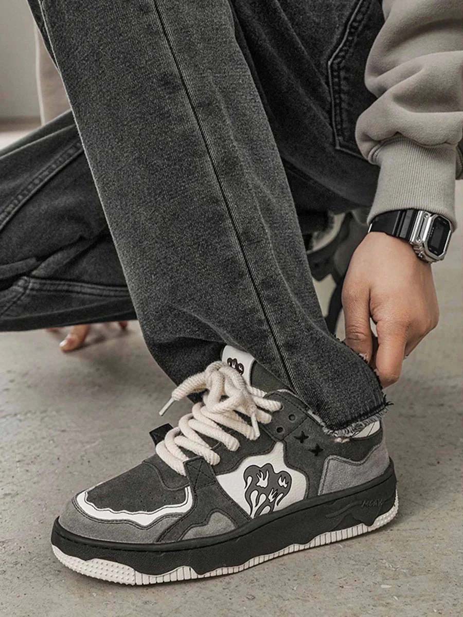 Men's Chunky Trainers – Suede Wave Graphic, Platform Sole Streetwear