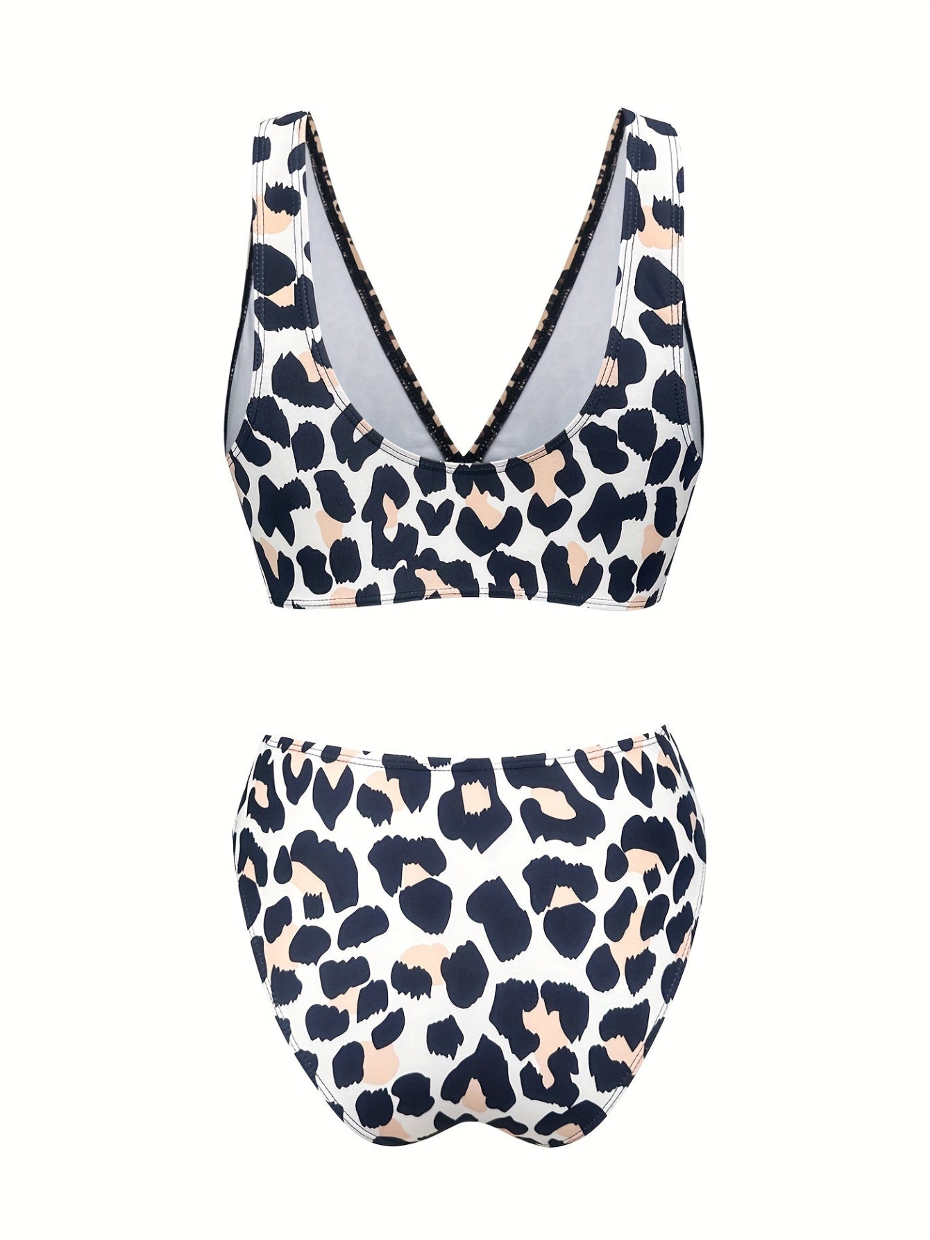 Leopard Print Bikini Set – V-Neck Top & High-Waist Bottom
