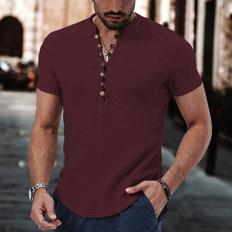 Men's Grandad Shirt – Button Placket, Breathable Cotton Summer Top