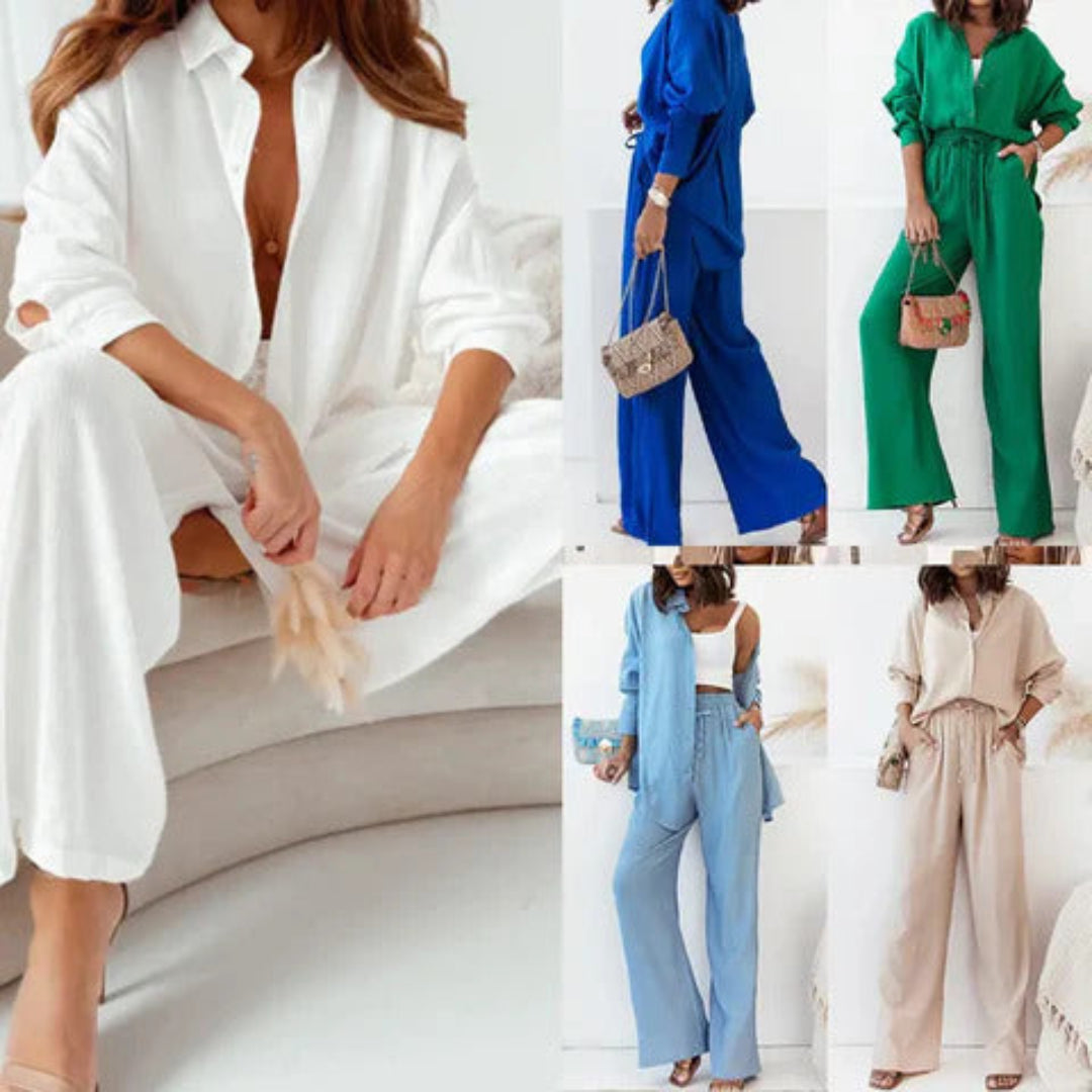 Wide Leg Pant and Button-Down Shirt Set – Effortless Chic Co-ord