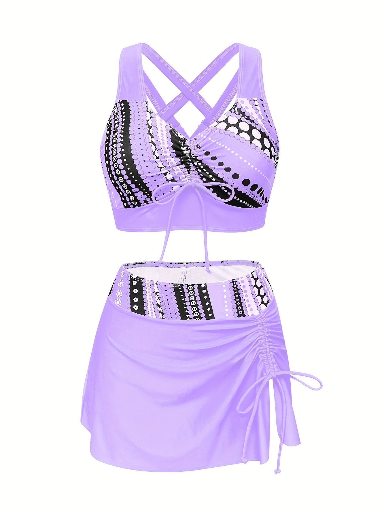 3-Piece Bikini Set with Skirt – Adjustable Tie Top