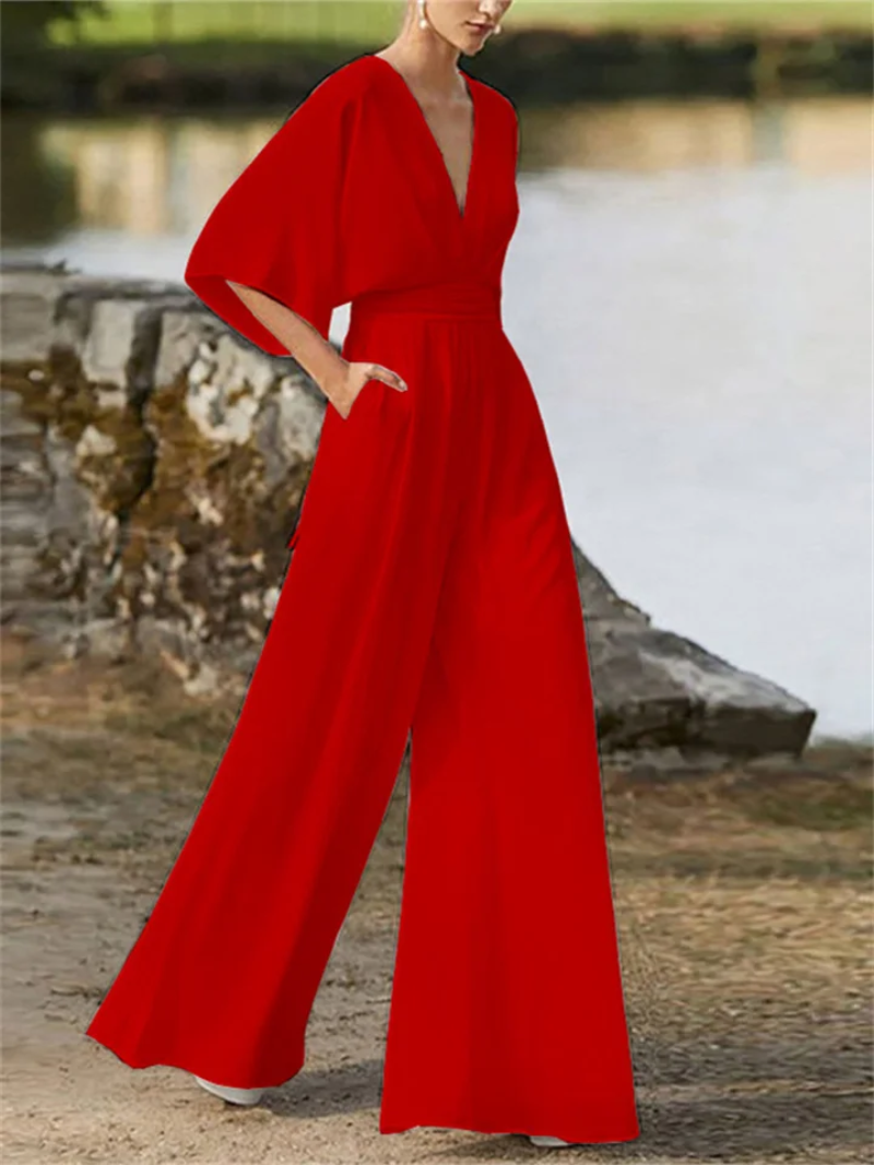 Women's Jumpsuit – Kimono Sleeve Wrap, Elegant Wide Leg Occasionwear