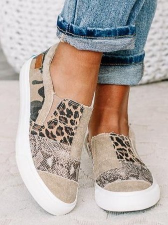 Women's Slip-On Trainers – Animal Print Patchwork, Comfy Everyday Shoes