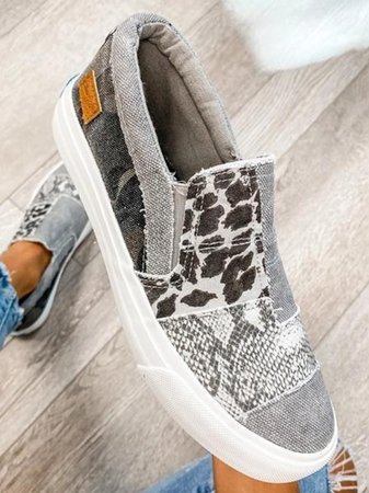 Women's Slip-On Trainers – Animal Print Patchwork, Comfy Everyday Shoes