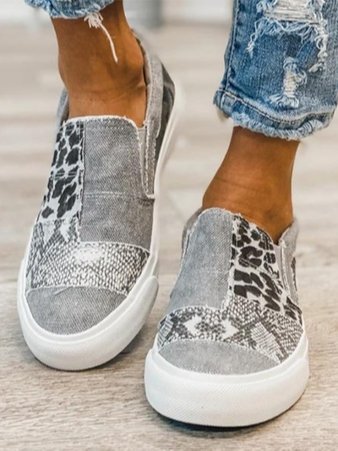 Women's Slip-On Trainers – Animal Print Patchwork, Comfy Everyday Shoes
