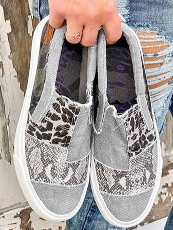 Women's Slip-On Trainers – Animal Print Patchwork, Comfy Everyday Shoes