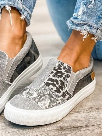 Women's Slip-On Trainers – Animal Print Patchwork, Comfy Everyday Shoes