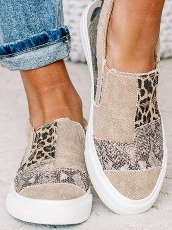 Women's Slip-On Trainers – Animal Print Patchwork, Comfy Everyday Shoes