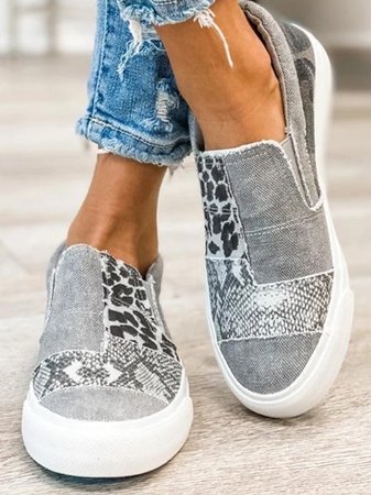 Women's Slip-On Trainers – Animal Print Patchwork, Comfy Everyday Shoes