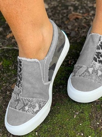 Women's Slip-On Trainers – Animal Print Patchwork, Comfy Everyday Shoes