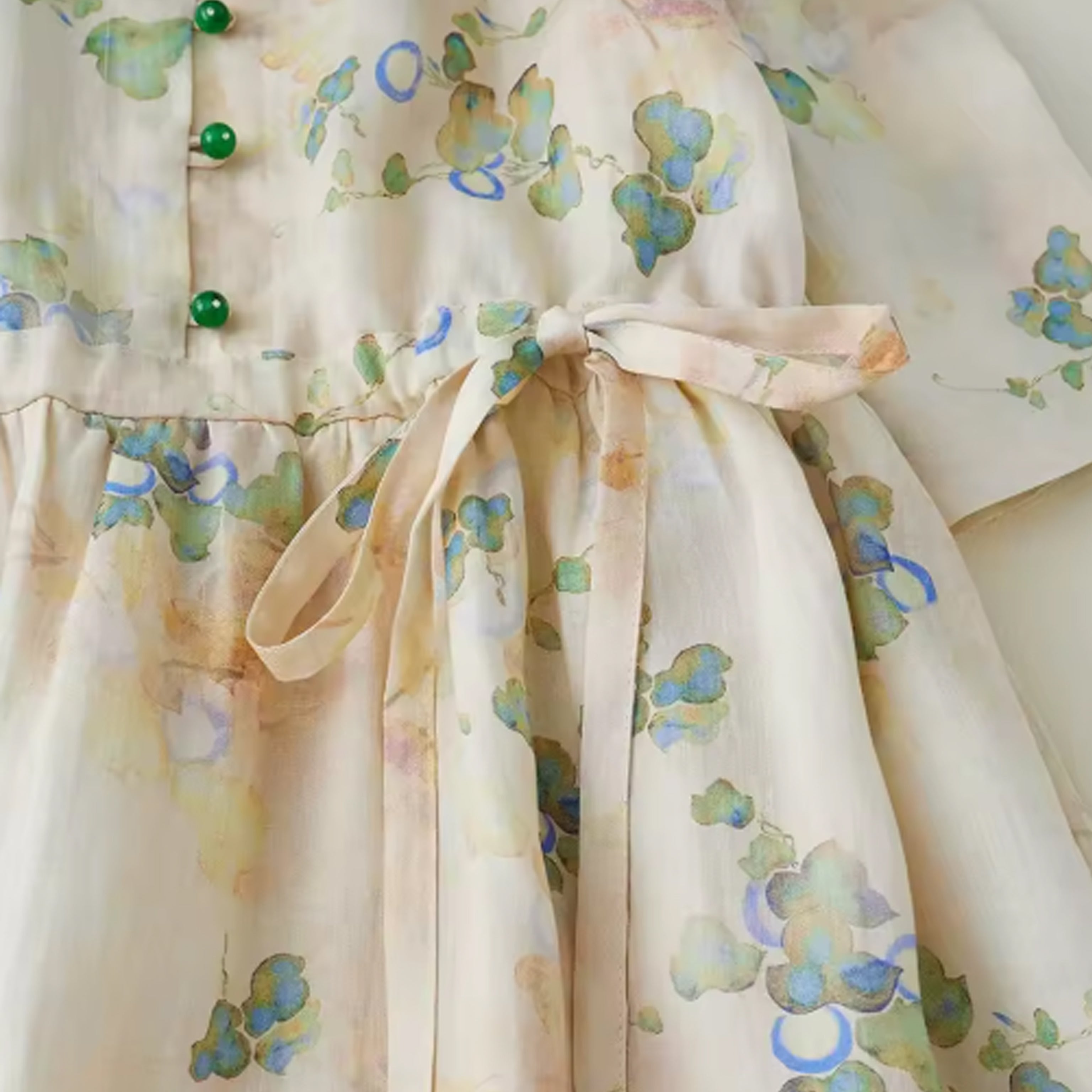 Romantic Floral Print Chiffon Maxi Dress with Cinched Waist