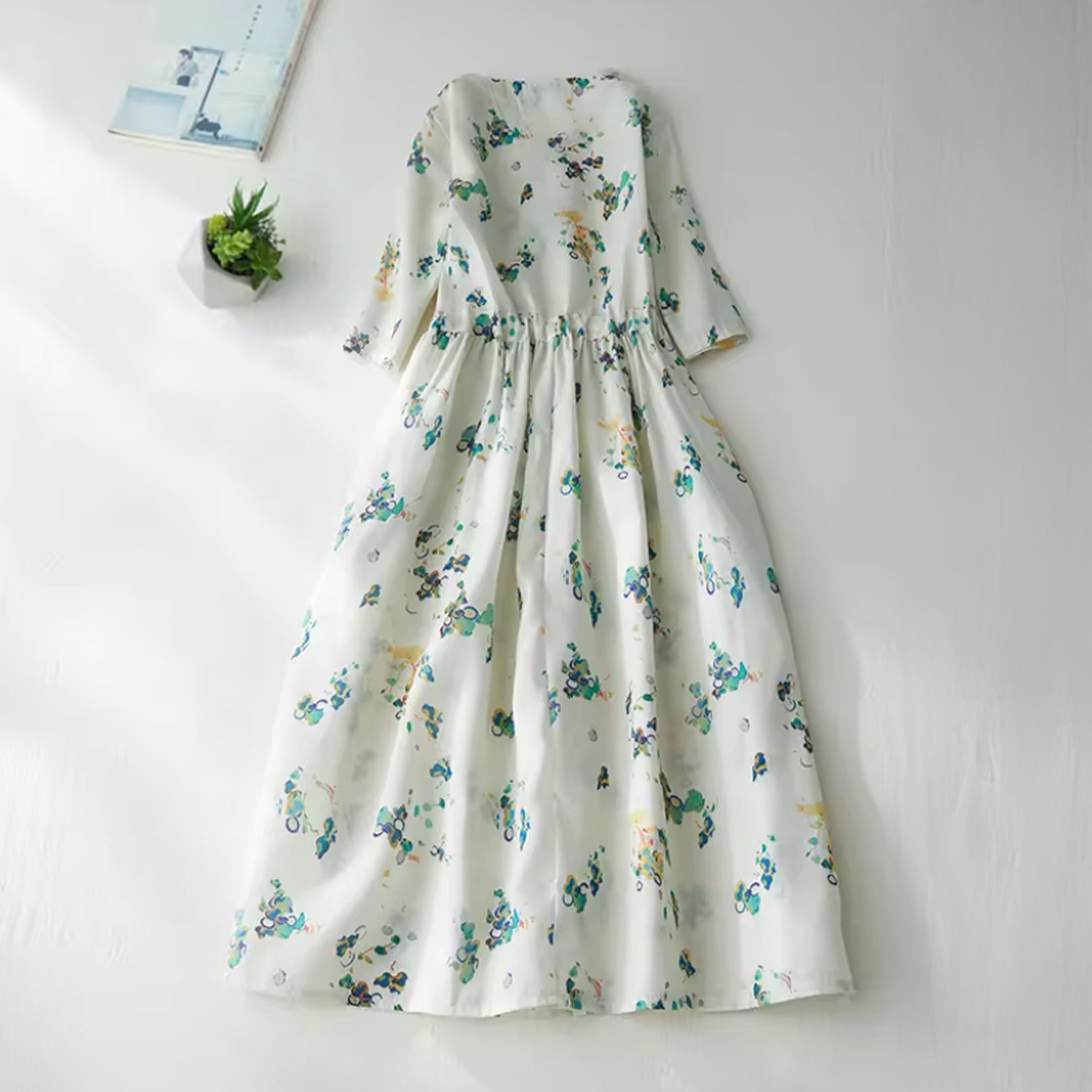 Romantic Floral Print Chiffon Maxi Dress with Cinched Waist
