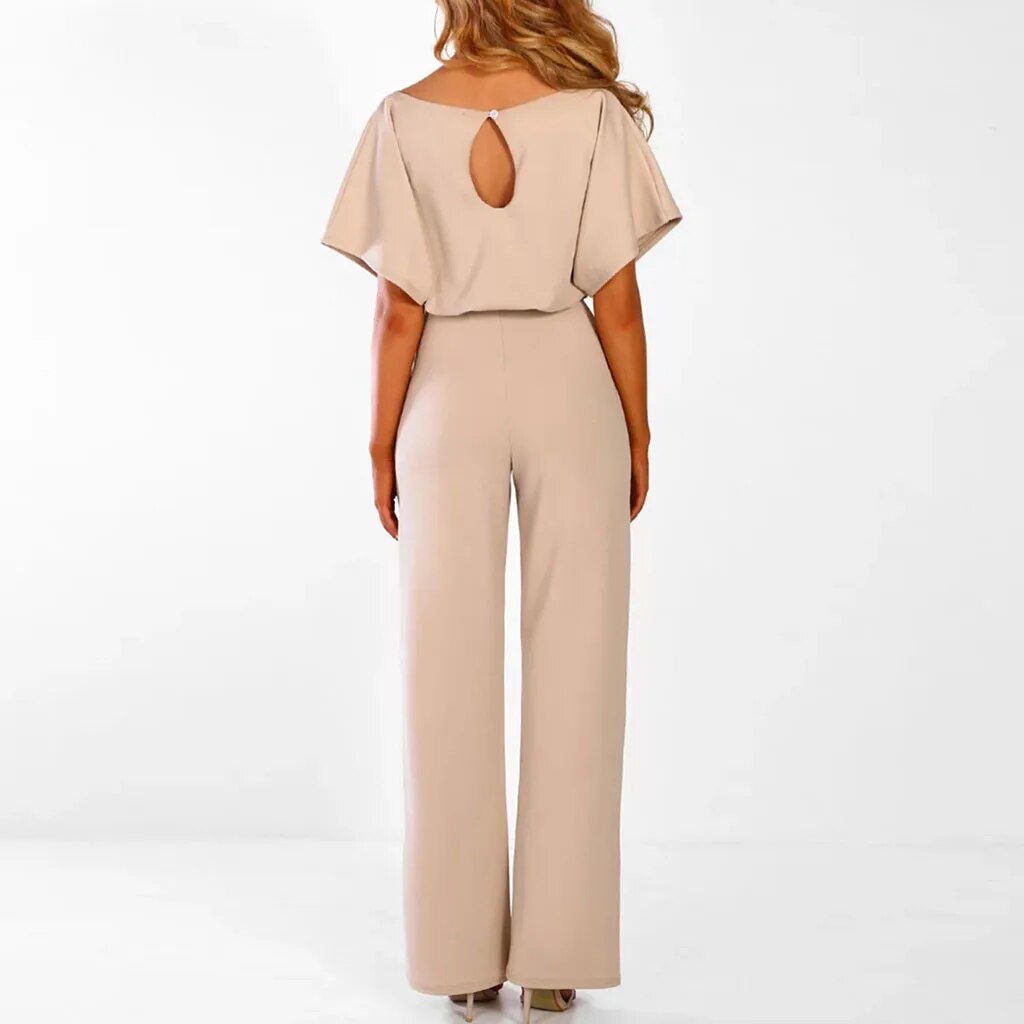 Elegant Belted Jumpsuit – Short Sleeve One-Piece for Work & Events