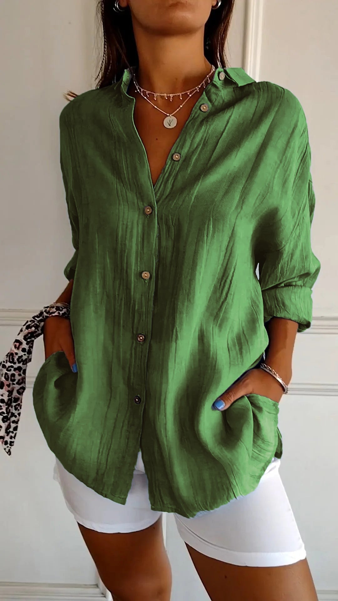 Women's Shirt – Linen-Look Button-Up, Oversized Casual Blouse