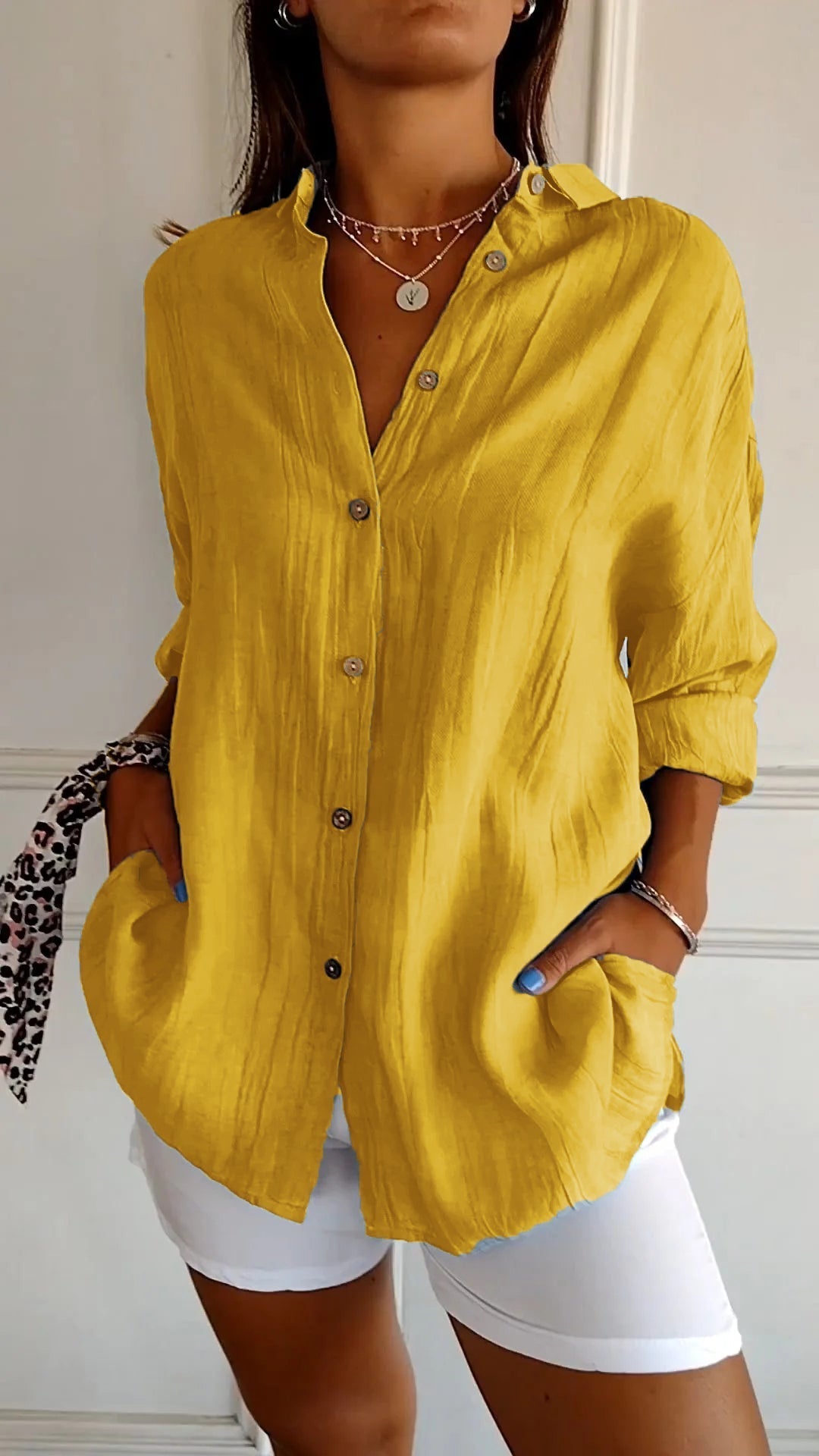 Women's Shirt – Linen-Look Button-Up, Oversized Casual Blouse