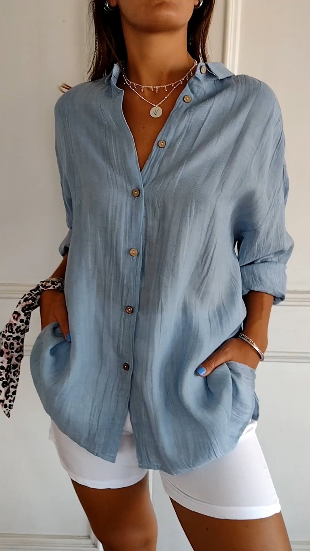Women's Shirt – Linen-Look Button-Up, Oversized Casual Blouse
