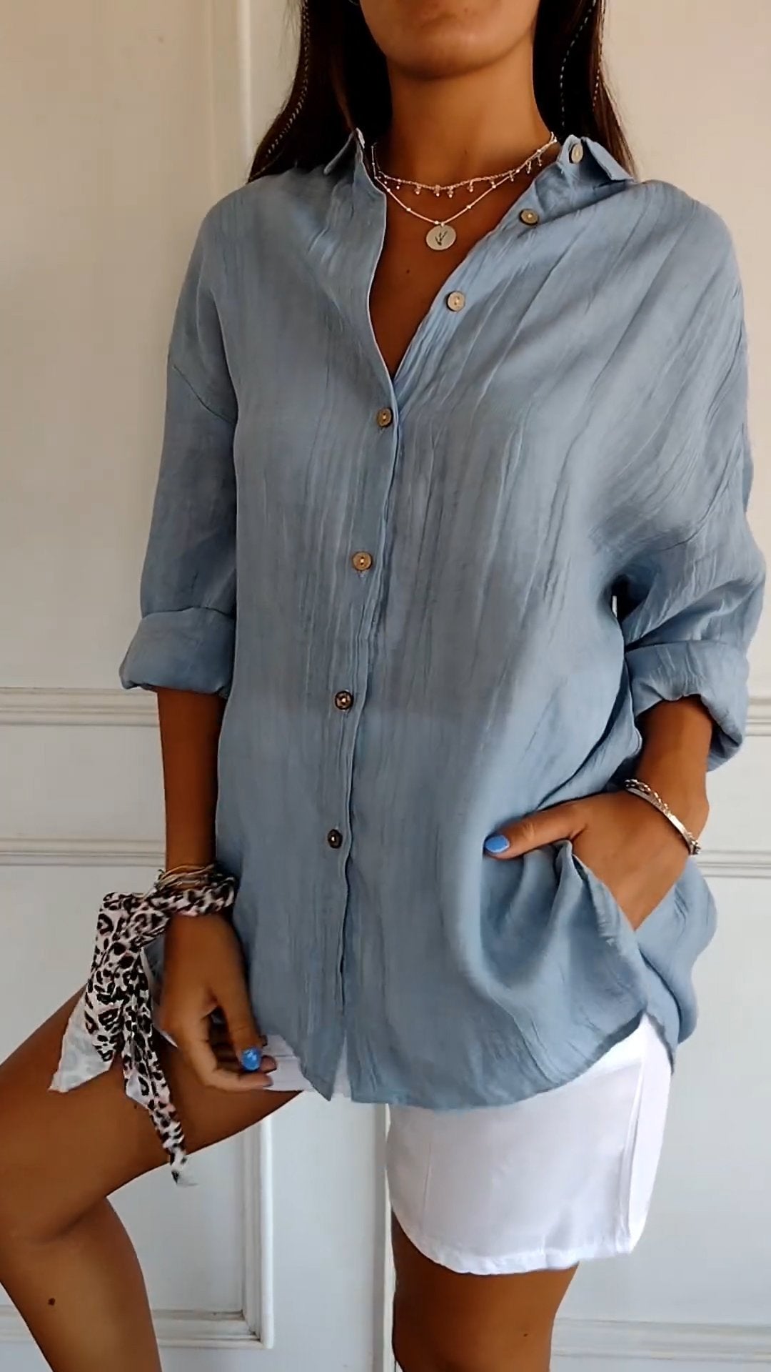 Women's Shirt – Linen-Look Button-Up, Oversized Casual Blouse