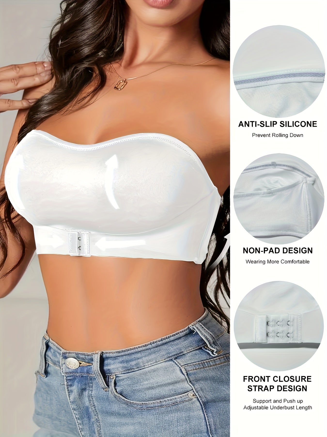 Women's Bandeau Bra – Front Fastening, Supportive Seamless Invisible Look