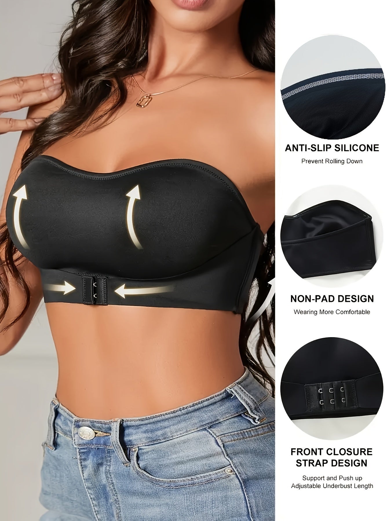 Women's Bandeau Bra – Front Fastening, Supportive Seamless Invisible Look