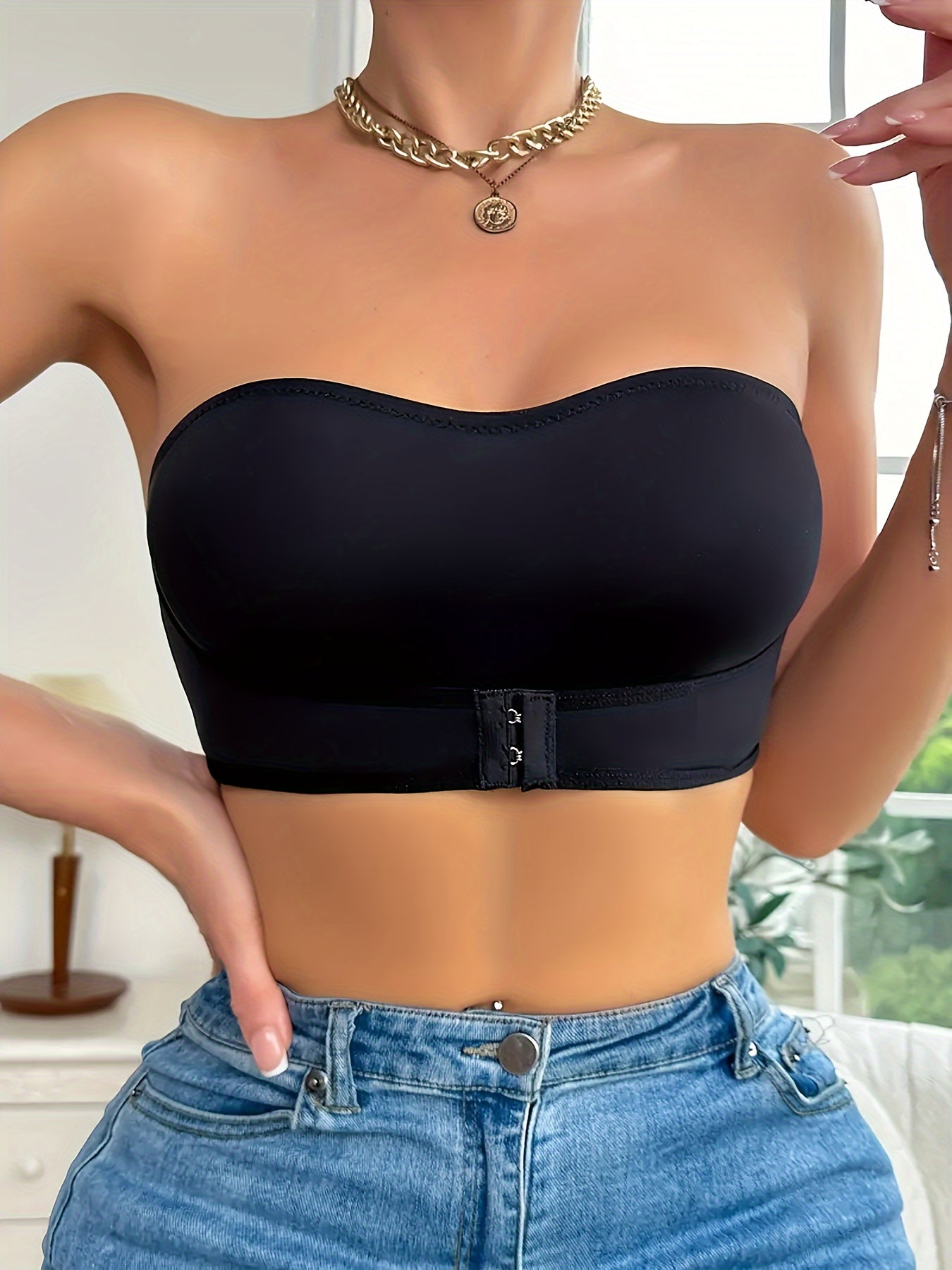 Women's Bandeau Bra – Front Fastening, Supportive Seamless Invisible Look