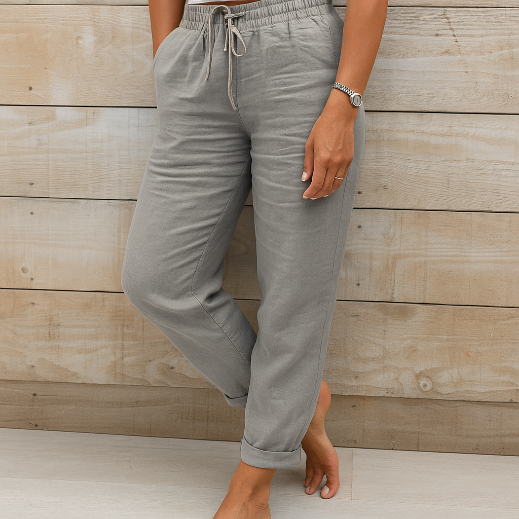 Women's Linen Trousers – Drawstring Waist, Relaxed Fit Casual Summer Wear