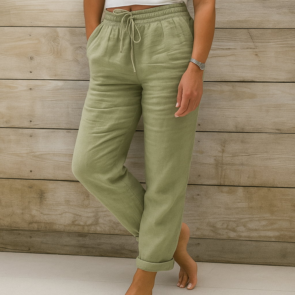 Women's Linen Trousers – Drawstring Waist, Relaxed Fit Casual Summer Wear