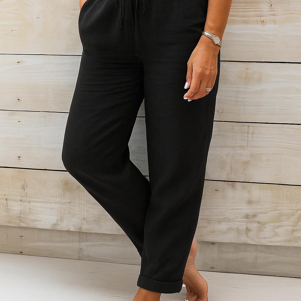 Women's Linen Trousers – Drawstring Waist, Relaxed Fit Casual Summer Wear
