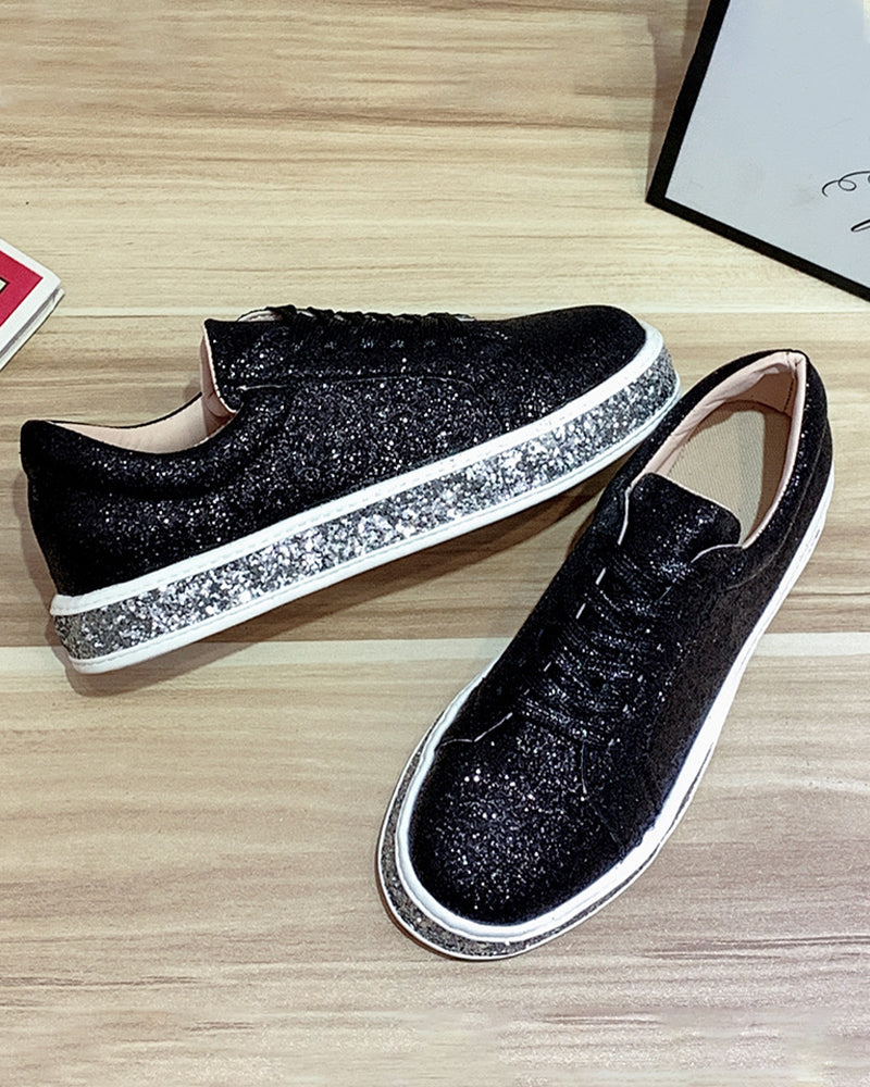 Women's Slip-On Trainers – Sparkly Diamanté Sole, Comfy Platform Casual Glam