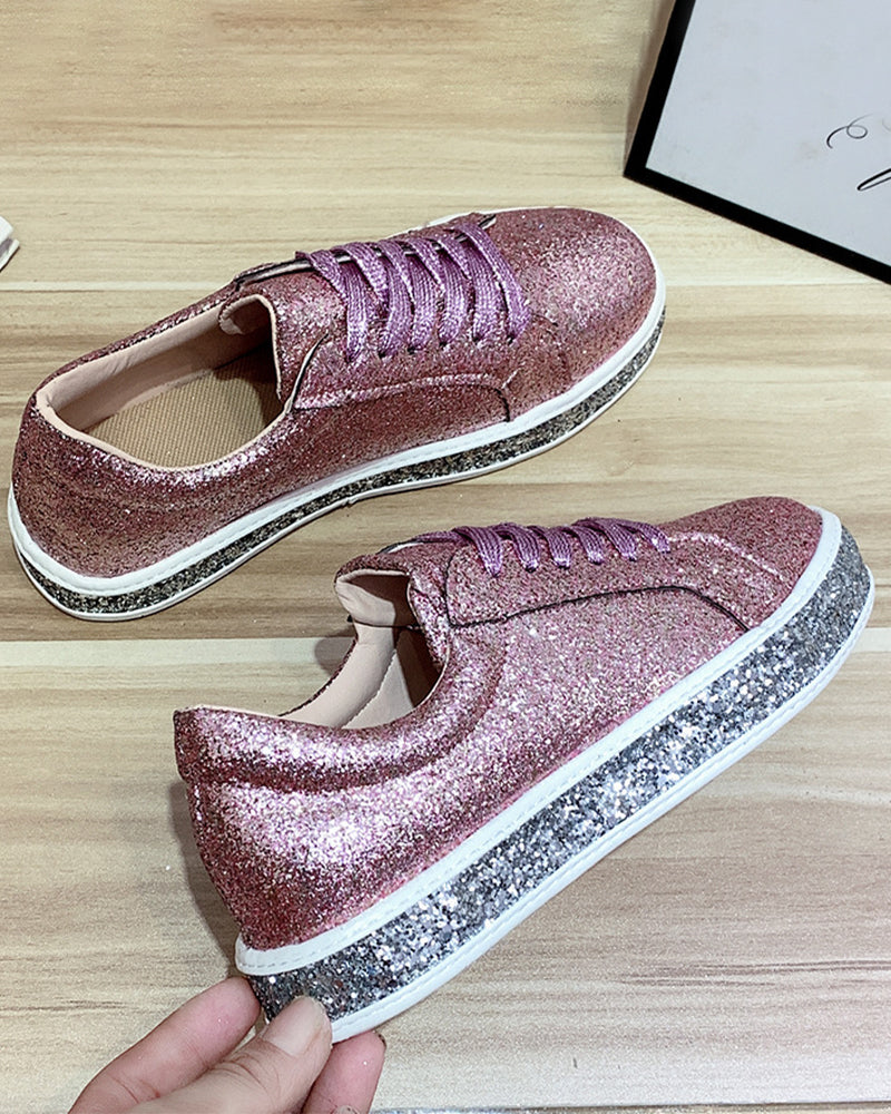 Women's Slip-On Trainers – Sparkly Diamanté Sole, Comfy Platform Casual Glam