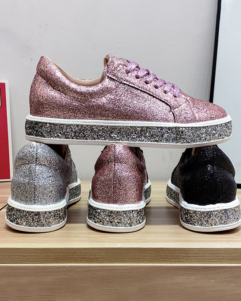 Women's Slip-On Trainers – Sparkly Diamanté Sole, Comfy Platform Casual Glam