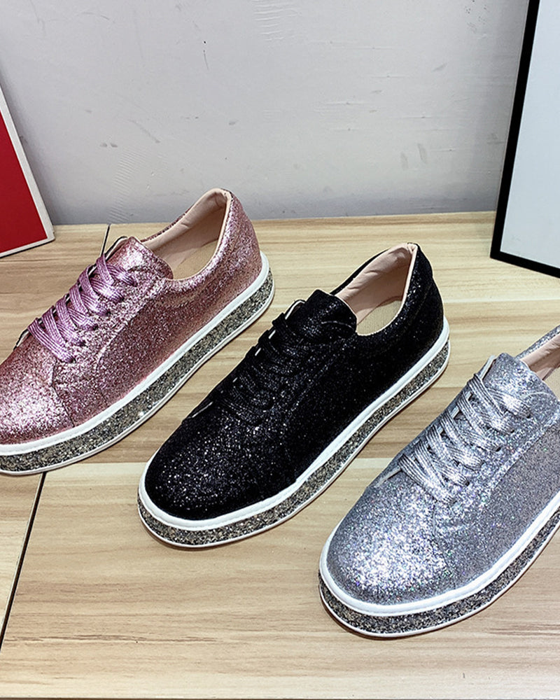 Women's Slip-On Trainers – Sparkly Diamanté Sole, Comfy Platform Casual Glam