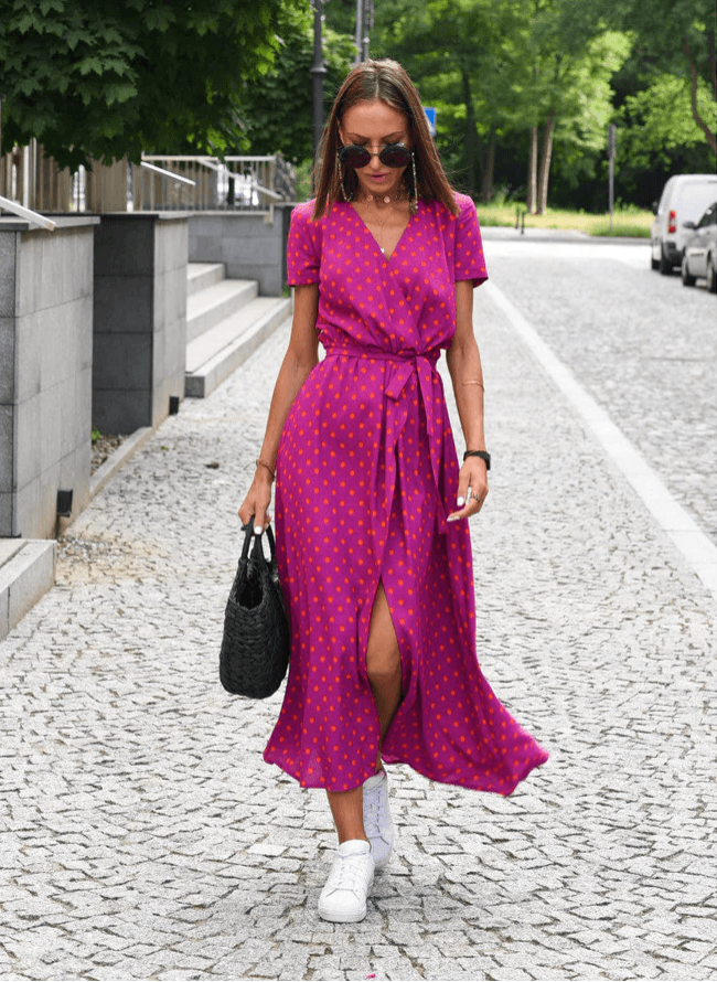 Boho Belted Midi Dress – V-Neck Slit Dress for Summer Casual Chic