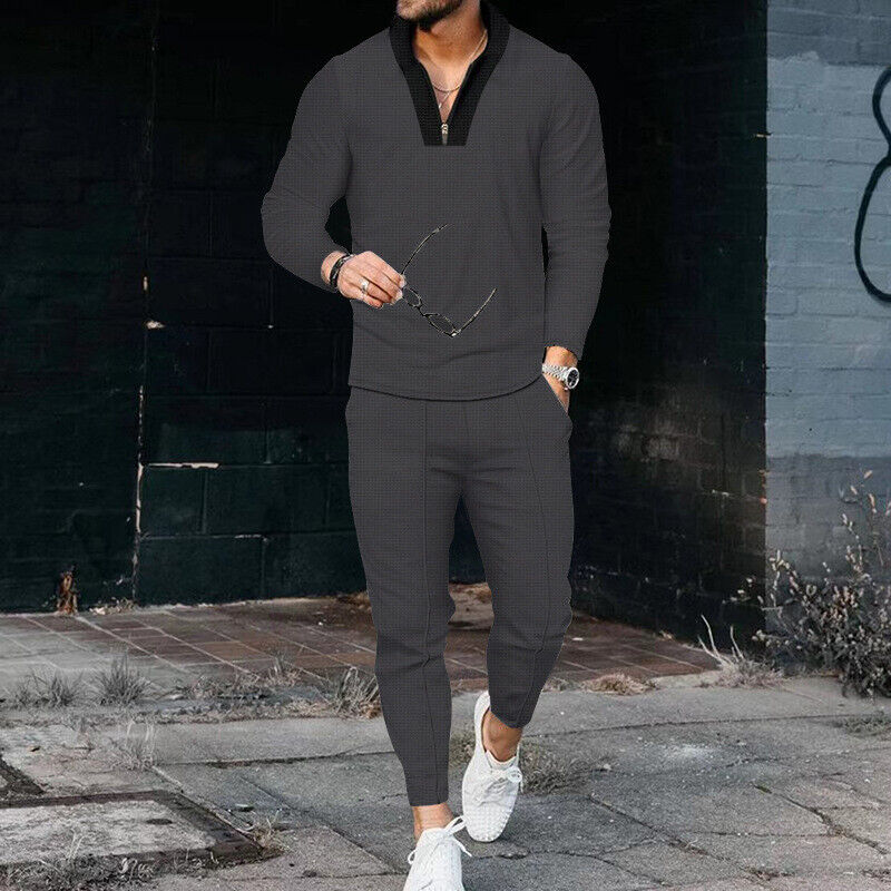 Men's Tracksuit Set – Quarter Zip, Slim Fit Smart Loungewear