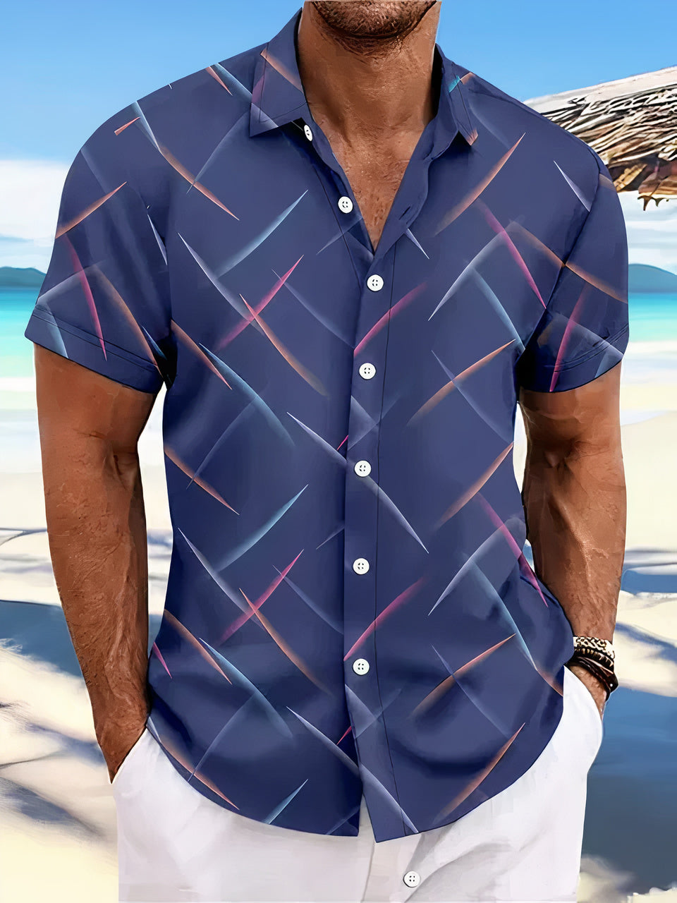 Men's Holiday Shirt – Abstract Print, Relaxed Fit Summer Wear