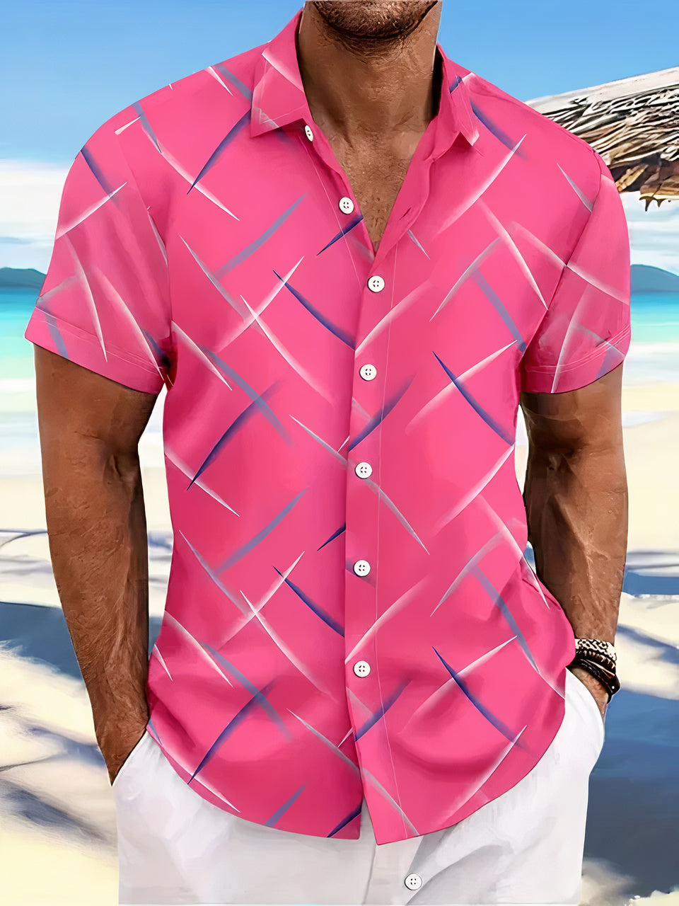 Men's Holiday Shirt – Abstract Print, Relaxed Fit Summer Wear