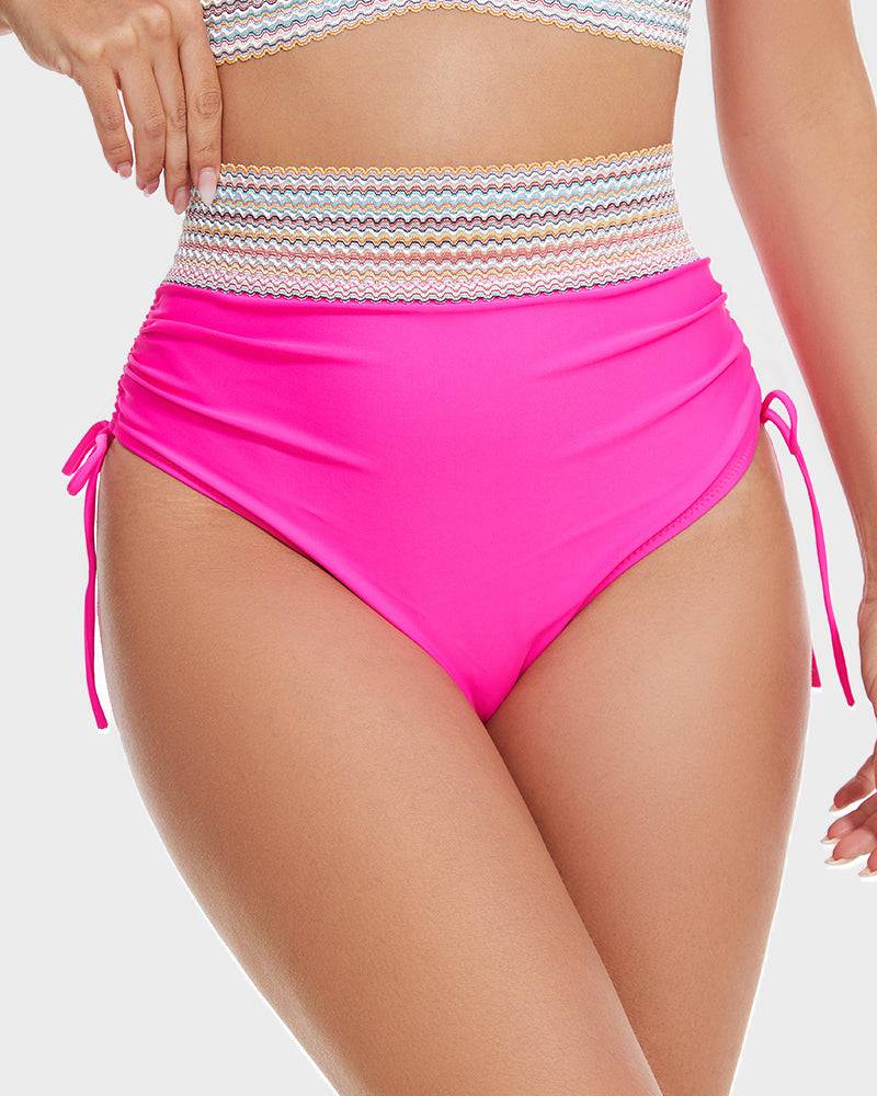 Women's High Waisted Bikini – Striped Halter Neck, Tummy Control Holiday Outfit